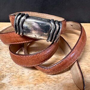 Ann  Taylor Genuine Leather Belt Thin Tan Silver Buckle Size Medium Brown